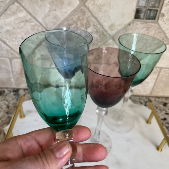 Wine Glasses Blue Green Purple 4 Glasses - Picture 6 of 10